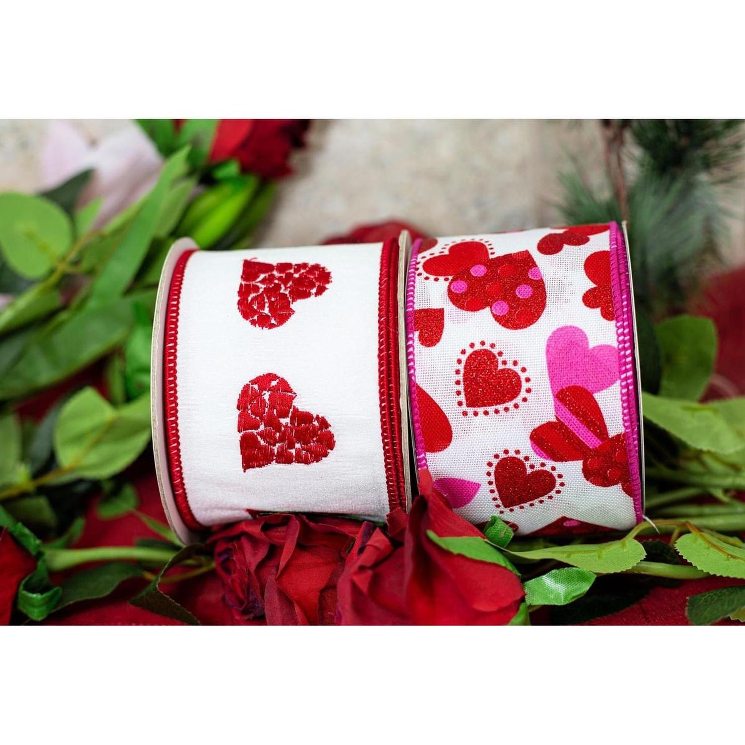 2.5" Tossed Hearts Ribbon: White (10 Yards)