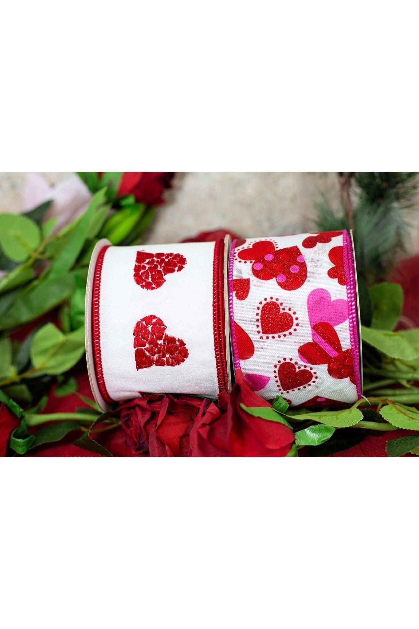 Shop For 2.5" Tossed Hearts Ribbon: White (10 Yards) at Michelle's aDOORable Creations