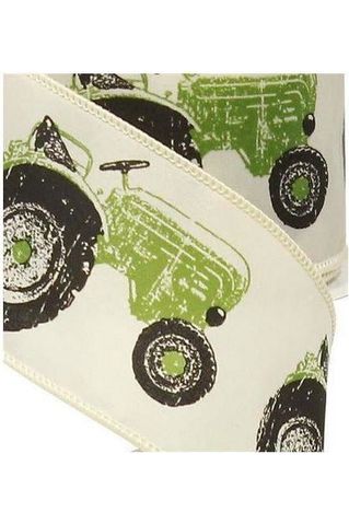 2.5" Tractor Ribbon: Cream & Green (10 Yards) - Michelle's aDOORable Creations - Wired Edge Ribbon