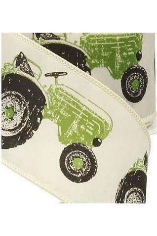 Shop For 2.5" Tractor Ribbon: Cream & Green (10 Yards) at Michelle's aDOORable Creations