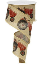 2.5" Tractor Ribbon: Light Beige & Red (10 Yards) - Michelle's aDOORable Creations - Wired Edge Ribbon