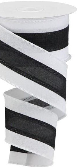2.5" Tricolor Striped Ribbon: Black & White (10 Yards) - Michelle's aDOORable Creations - Wired Edge Ribbon