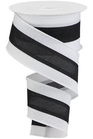 2.5" Tricolor Striped Ribbon: Black & White (10 Yards) - Michelle's aDOORable Creations - Wired Edge Ribbon