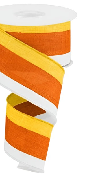 2.5" Tricolor Striped Ribbon: Orange/White,Yellow (10 Yards) - Michelle's aDOORable Creations - Wired Edge Ribbon