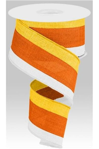 2.5" Tricolor Striped Ribbon: Orange/White,Yellow (10 Yards) - Michelle's aDOORable Creations - Wired Edge Ribbon
