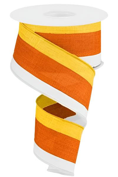 Shop For 2.5" Tricolor Striped Ribbon: Orange/White, Yellow (10 Yards) at Michelle's aDOORable Creations