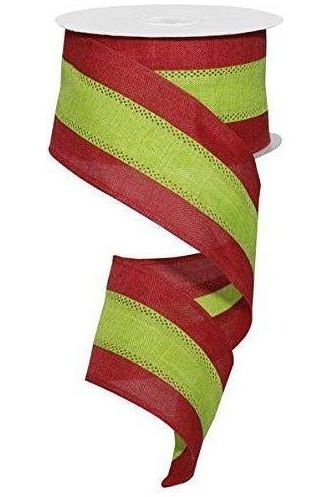 2.5" Tricolor Striped Ribbon: Red & Lime Green (10 Yards) - Michelle's aDOORable Creations - Wired Edge Ribbon