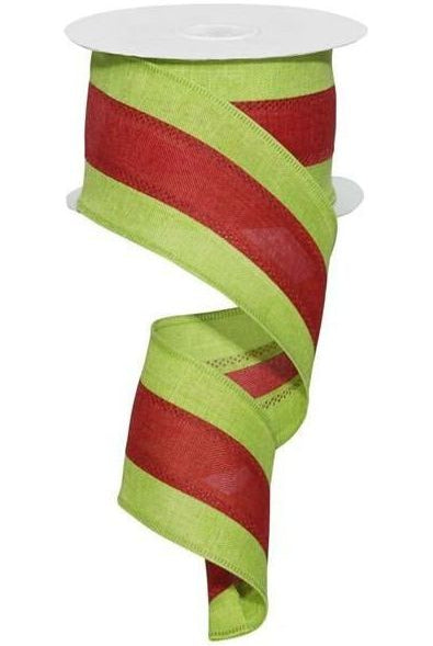 2.5" Tricolor Striped Ribbon: Red/Lime Green (10 Yards) - Michelle's aDOORable Creations - Wired Edge Ribbon