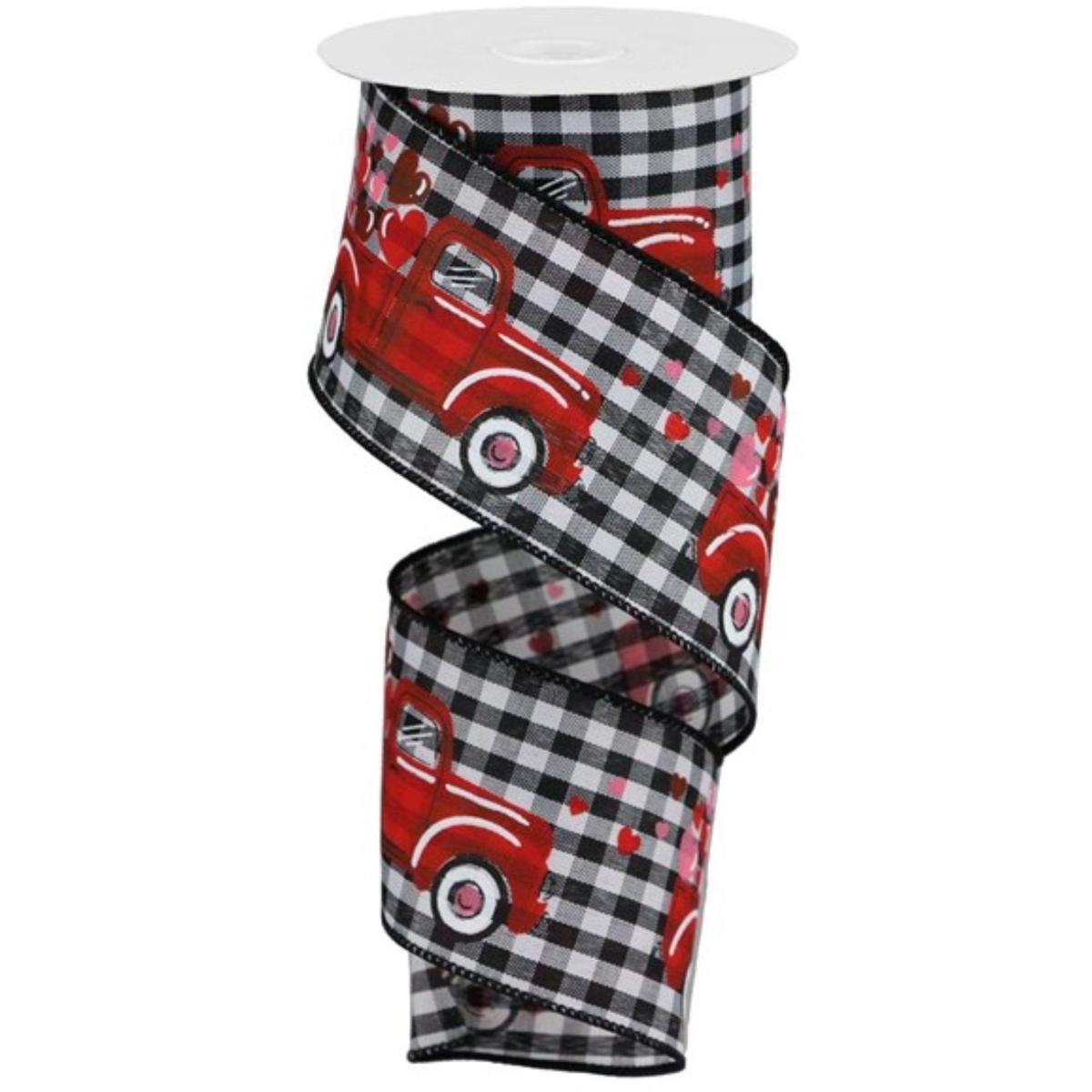 Shop For 2.5" Truck Hearts Gingham Ribbon: Black (10 Yards) at Michelle's aDOORable Creations