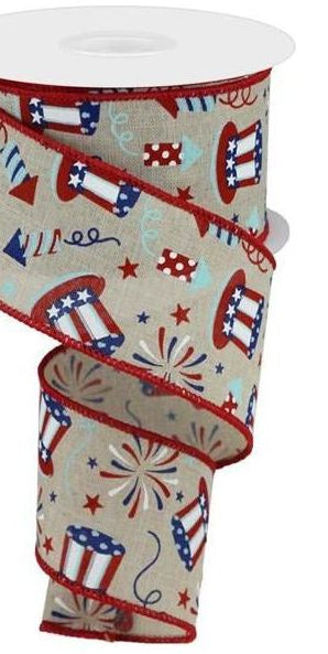 2.5" Uncle Sam Fireworks Ribbon: Natural (10 Yards) - Michelle's aDOORable Creations - Wired Edge Ribbon