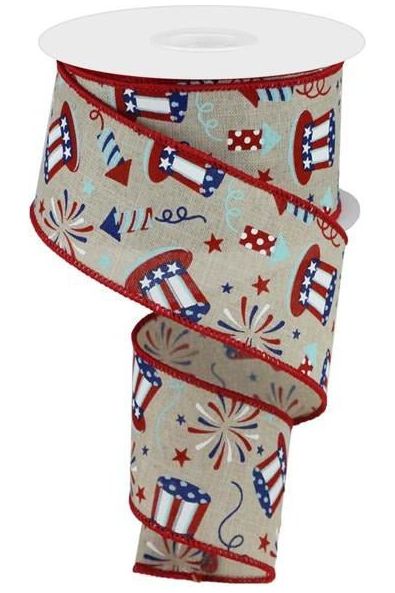 2.5" Uncle Sam Fireworks Ribbon: Natural (10 Yards) - Michelle's aDOORable Creations - Wired Edge Ribbon