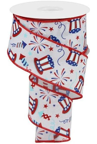 2.5" Uncle Sam Fireworks Ribbon: White (10 Yards) - Michelle's aDOORable Creations - Wired Edge Ribbon