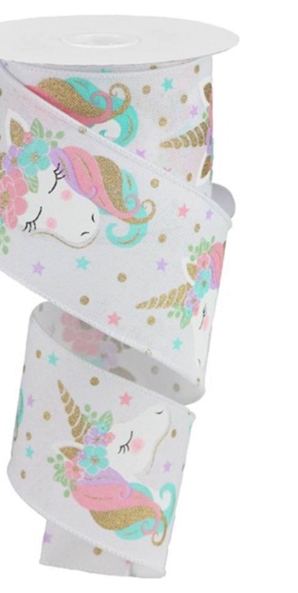 2.5" Unicorn Royal Ribbon: White (10 Yards) - Michelle's aDOORable Creations - Wired Edge Ribbon
