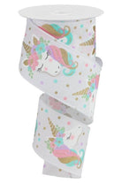 2.5" Unicorn Royal Ribbon: White (10 Yards) - Michelle's aDOORable Creations - Wired Edge Ribbon