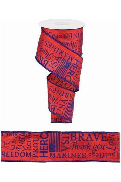 2.5" United States Marine Ribbon: Red & Blue (10 Yards) - Michelle's aDOORable Creations - Wired Edge Ribbon