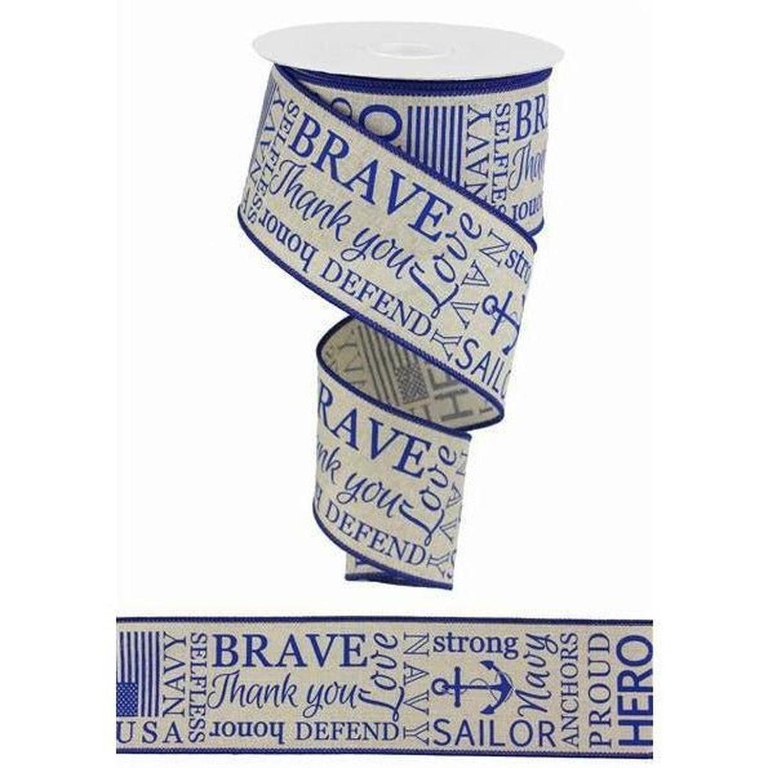 2.5" United States Navy Ribbon: Natural & Blue (10 Yards)