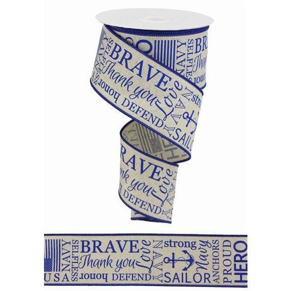 Shop For 2.5" United States Navy Ribbon: Natural & Blue (10 Yards) at Michelle's aDOORable Creations
