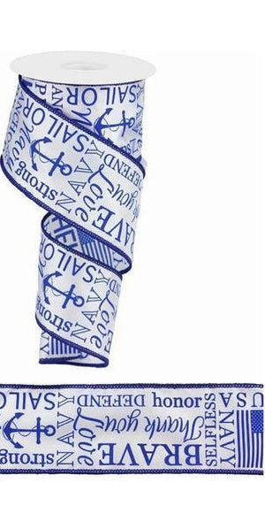2.5" United States Navy Ribbon: White & Blue (10 Yards) - Michelle's aDOORable Creations - Wired Edge Ribbon