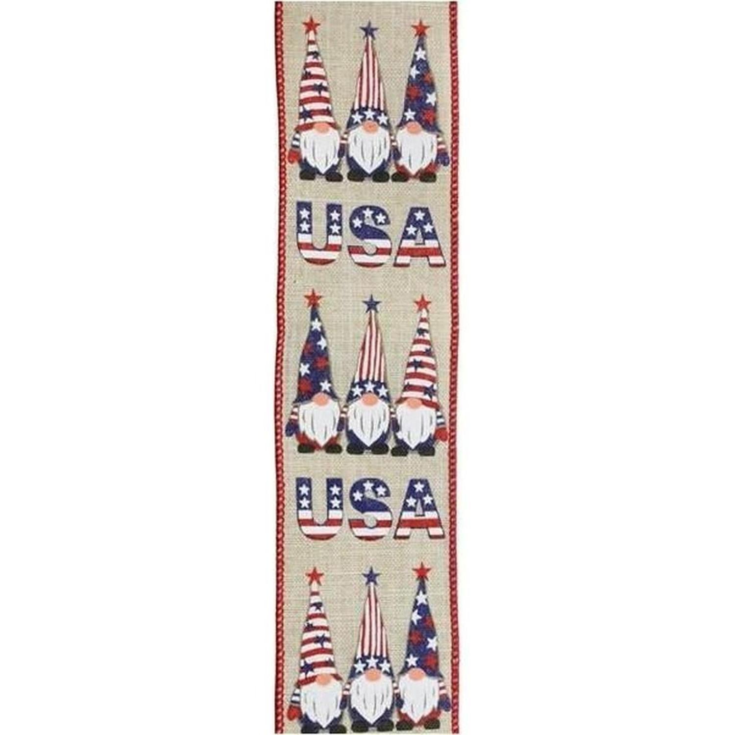 2.5" USA Patriotic Gnome Ribbon: Natural (10 Yards)