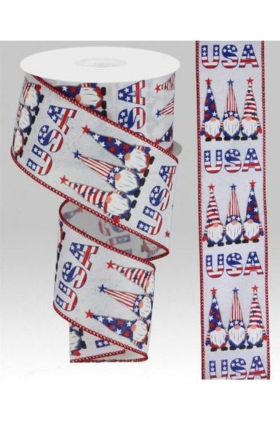 2.5" USA Patriotic Gnome Ribbon: White (10 Yards) - Michelle's aDOORable Creations - Wired Edge Ribbon