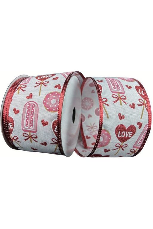 2.5" Valentine Candy and Donuts Ribbon: White (10 Yards) - Michelle's aDOORable Creations - Wired Edge Ribbon