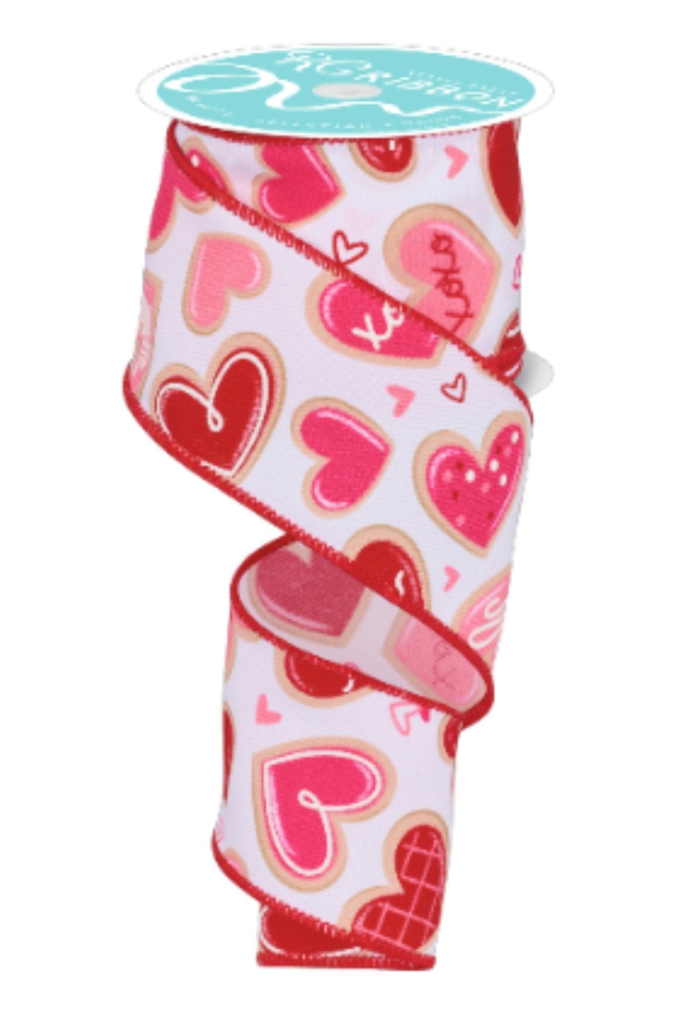 2.5" Valentine Cookie Ribbon: White (10 Yard) - Michelle's aDOORable Creations - Wired Edge Ribbon