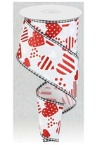 2.5" Valentine Hearts Gingham Ribbon: White (10 Yard) - Michelle's aDOORable Creations - Wired Edge Ribbon