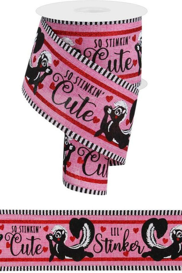 2.5" Valentine Skunks Stripe Ribbon: Pink (10 Yards) - Michelle's aDOORable Creations - Wired Edge Ribbon