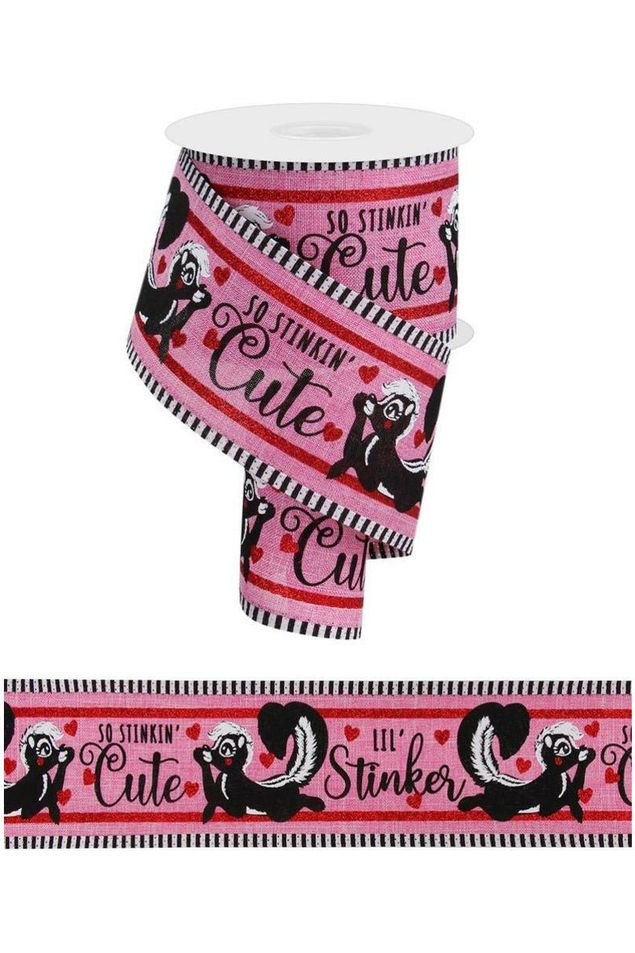 Shop For 2.5" Valentine Skunks Stripe Ribbon: Pink (10 Yards) at Michelle's aDOORable Creations