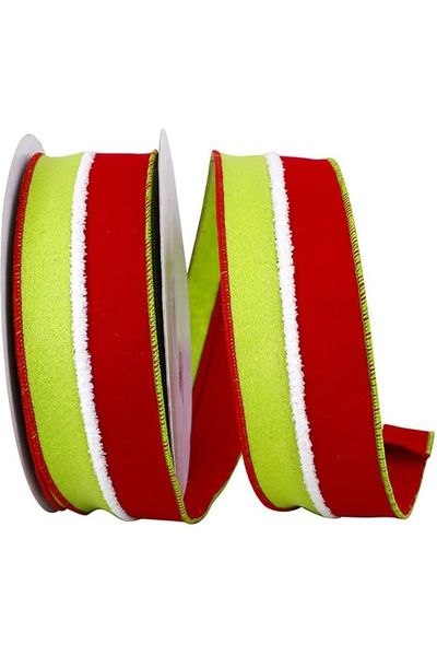 2.5" Velvet Duo Fuzzy Ribbon: Red/Green (10 Yards) - Michelle's aDOORable Creations - Wired Edge Ribbon