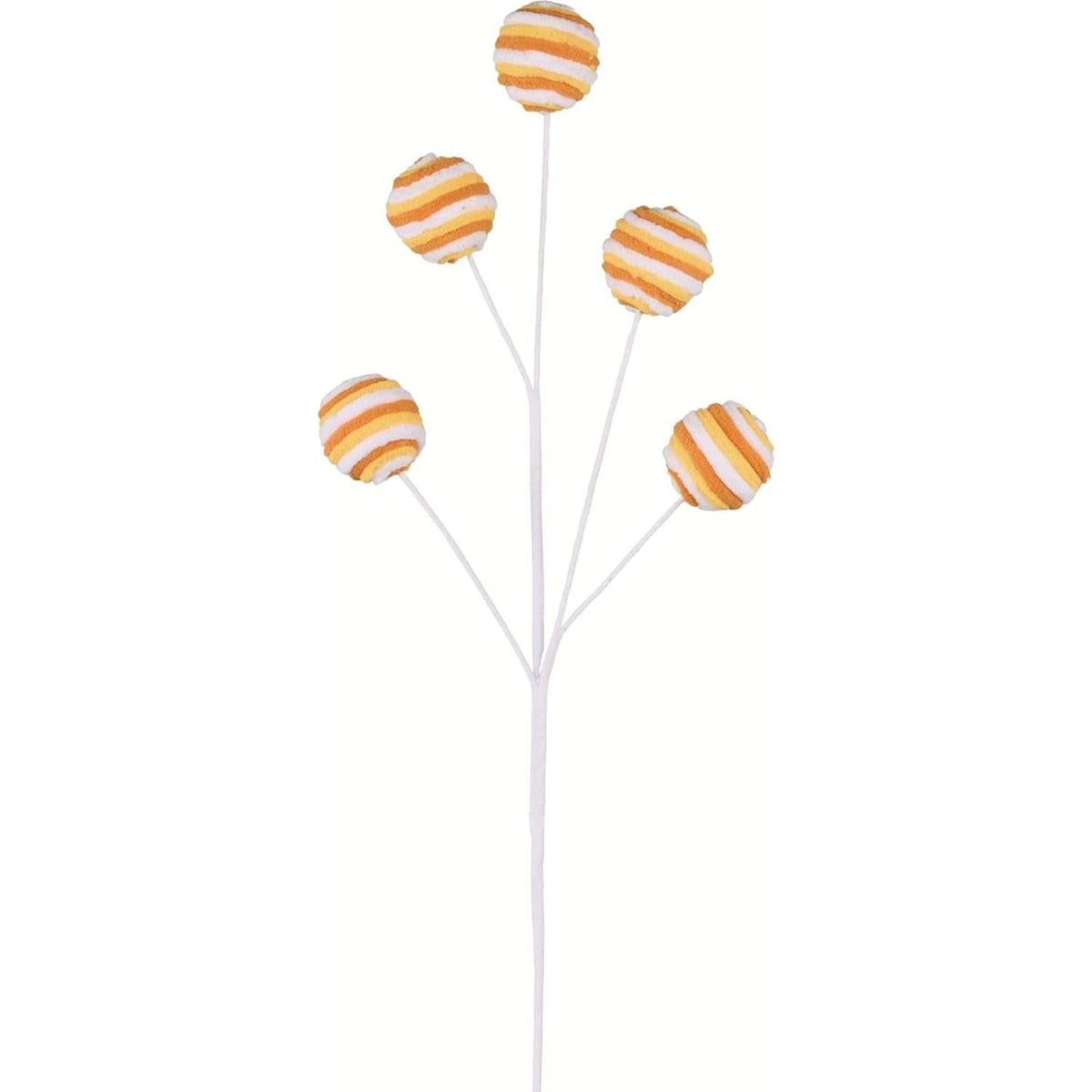 25" Velvet Striped Ball Spray: Candy Corn