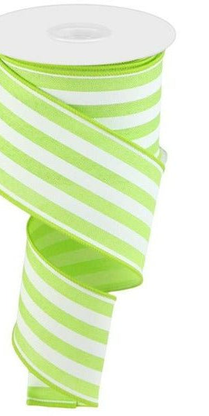 2.5" Vertical Stripe Ribbon: Bright Green (10 Yards) - Michelle's aDOORable Creations - Wired Edge Ribbon