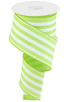 2.5" Vertical Stripe Ribbon: Bright Green (10 Yards) - Michelle's aDOORable Creations - Wired Edge Ribbon