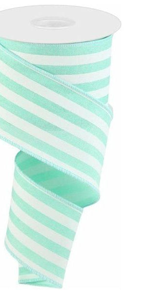 2.5" Vertical Stripe Ribbon: Mint Green (10 Yards) - Michelle's aDOORable Creations - Wired Edge Ribbon