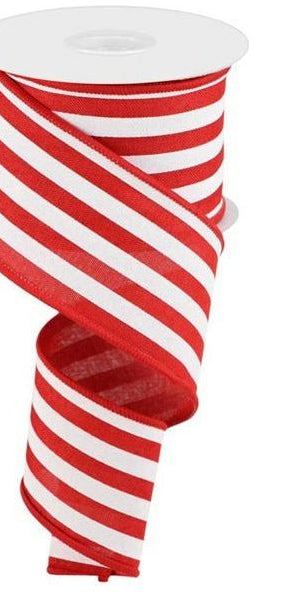 2.5" Vertical Stripe Ribbon: Red (10 Yards) - Michelle's aDOORable Creations - Wired Edge Ribbon