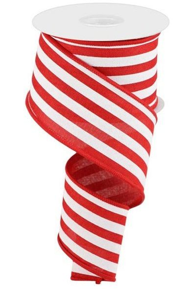 2.5" Vertical Stripe Ribbon: Red (10 Yards) - Michelle's aDOORable Creations - Wired Edge Ribbon