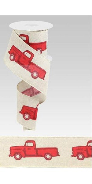 2.5" Vintage Truck Ribbon: Natural No Tree - Michelle's aDOORable Creations - Wired Edge Ribbon