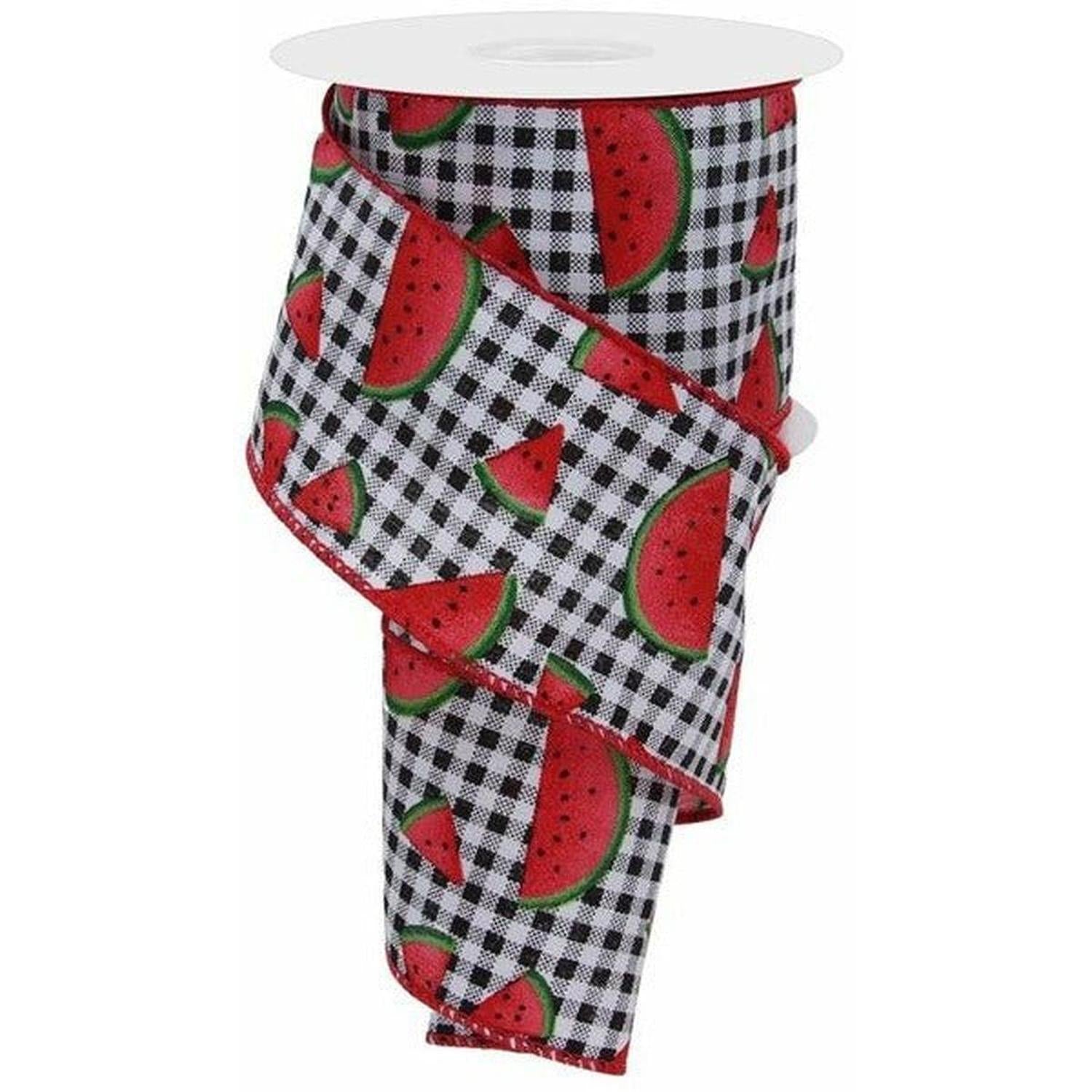 2.5" Watermelon Slice Gingham Ribbon: Black/White (10 Yards)