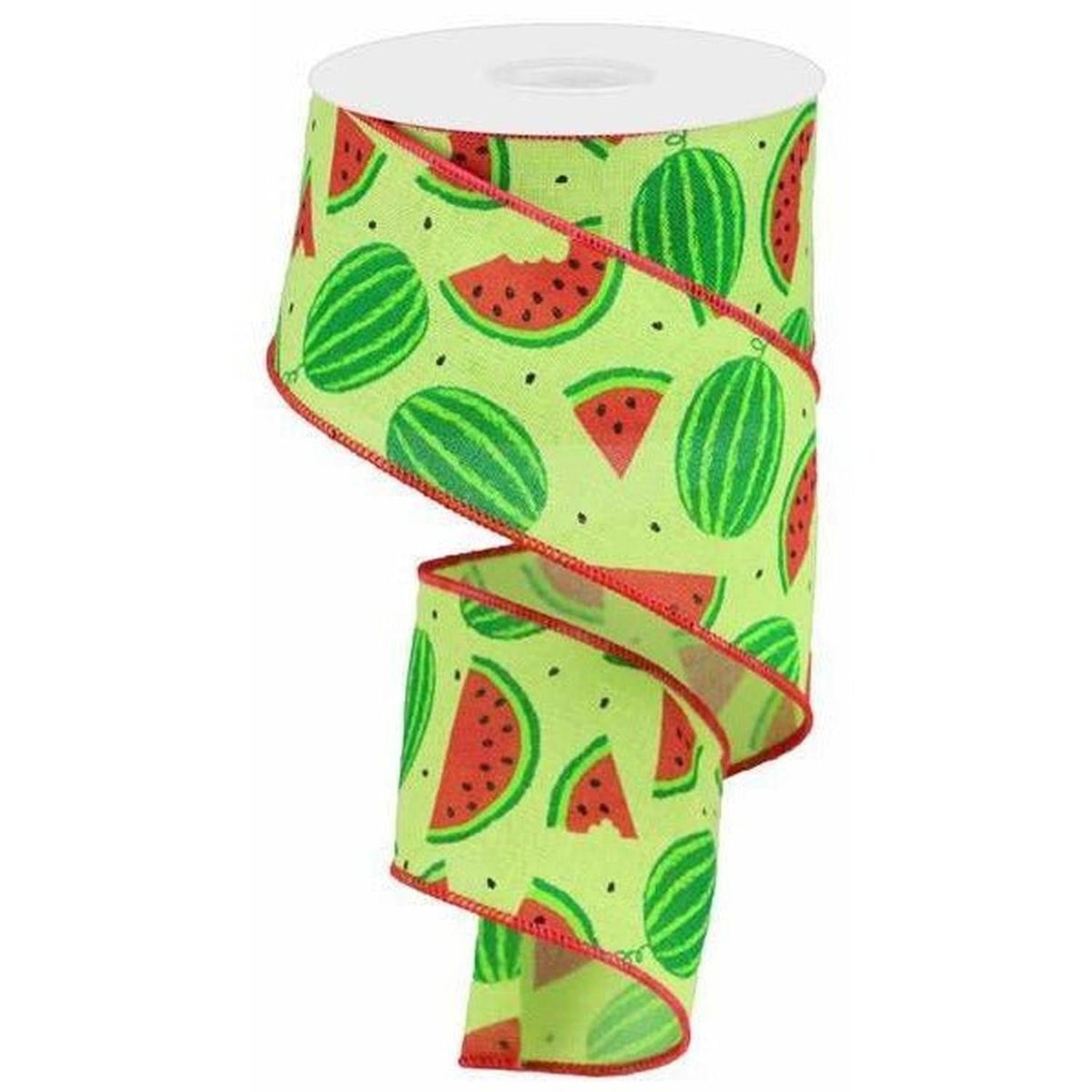 2.5" Watermelon Slices Canvas Ribbon: Bright Green (10 Yards)