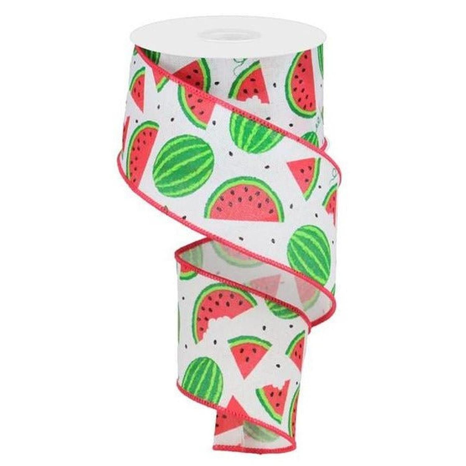 2.5" Watermelon Slices Canvas Ribbon: White (10 Yards)