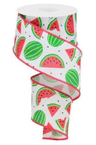 2.5" Watermelon Slices Canvas Ribbon: White (10 Yards) - Michelle's aDOORable Creations - Wired Edge Ribbon