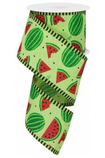 2.5" Watermelon Slices Thin Stripe Ribbon: Green (10 Yards) - Michelle's aDOORable Creations - Wired Edge Ribbon