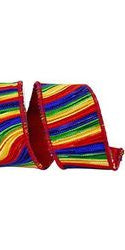 2.5" Waves Embroidery Dupioni Backed Ribbon: Rainbow (5 Yards) - Michelle's aDOORable Creations - Wired Edge Ribbon