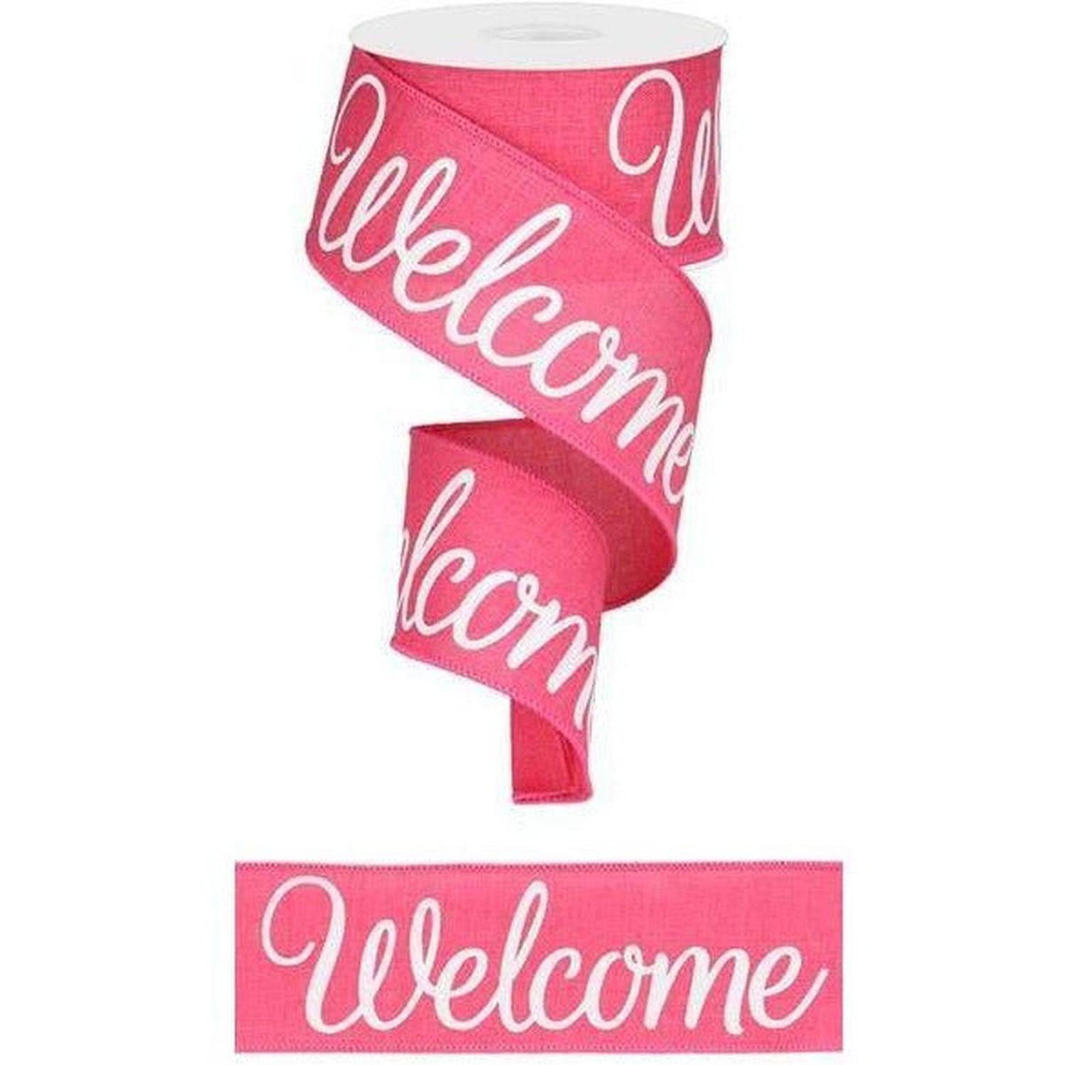 Shop For 2.5" Welcome Royal Ribbon: Hot Pink (10 Yards) at Michelle's aDOORable Creations