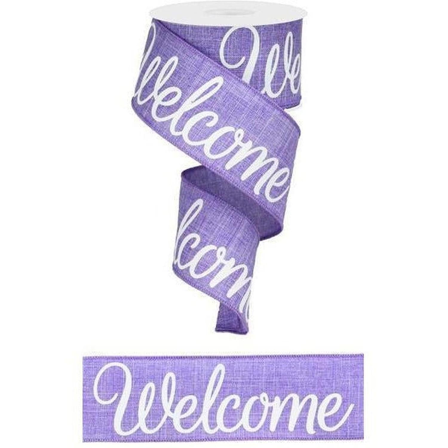 Shop For 2.5" Welcome Royal Ribbon: Lavender (10 Yards) at Michelle's aDOORable Creations