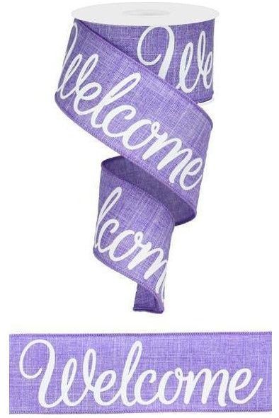 Shop For 2.5" Welcome Royal Ribbon: Lavender (10 Yards) at Michelle's aDOORable Creations