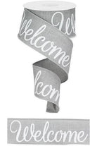 2.5" Welcome Royal Ribbon: Light Grey (10 Yards) - Michelle's aDOORable Creations - Wired Edge Ribbon