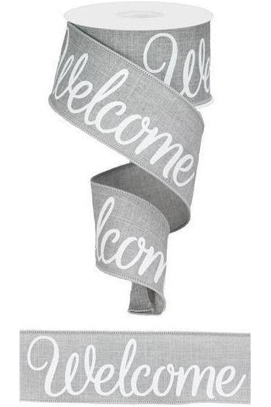 Shop For 2.5" Welcome Royal Ribbon: Light Grey (10 Yards) at Michelle's aDOORable Creations