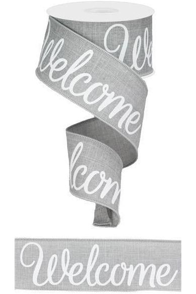 Shop For 2.5" Welcome Royal Ribbon: Light Grey (10 Yards) at Michelle's aDOORable Creations