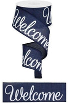 2.5" Welcome Royal Ribbon: Navy Blue (10 Yards) - Michelle's aDOORable Creations - Wired Edge Ribbon